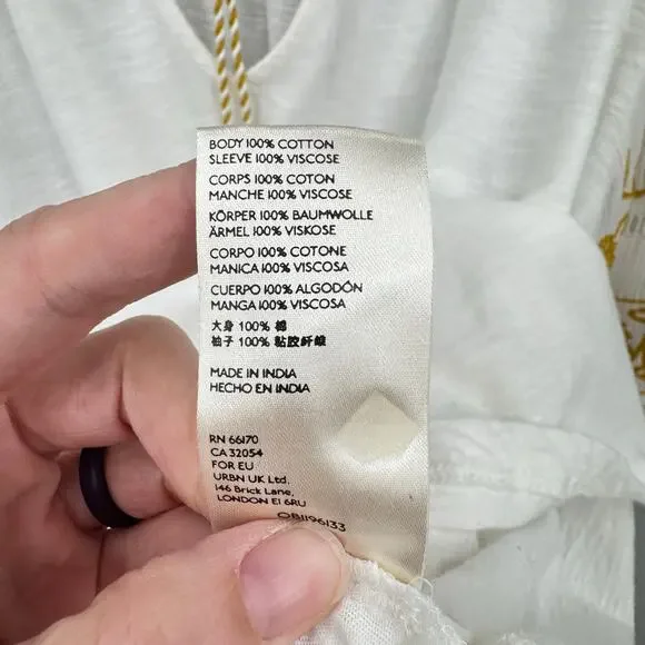 By Anthropologie Aja White Knit Golden Yellow Embroidered Long Sleeve Boho Top - Picture 15 of 15